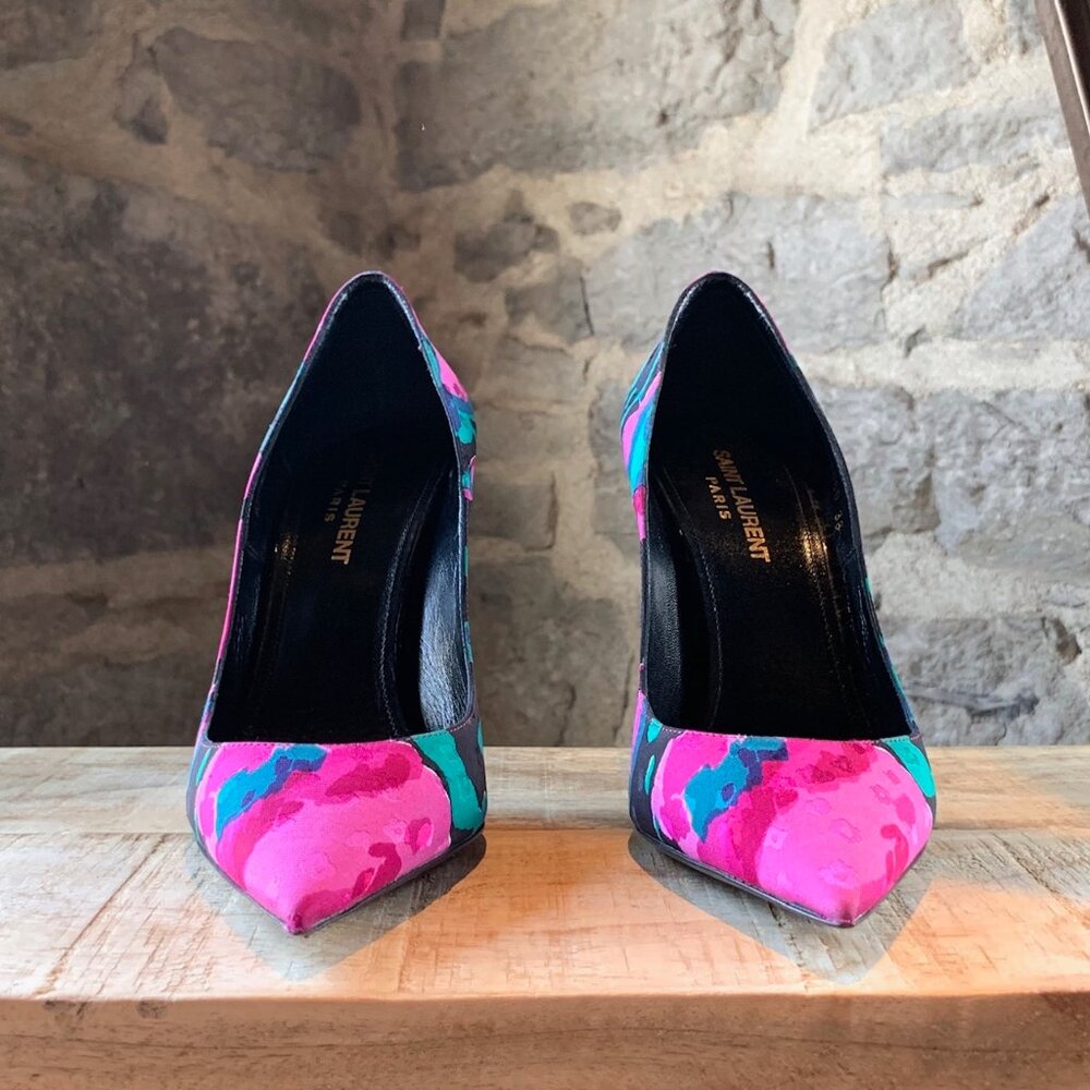 Saint Laurent Paris Fabric Flower Jacquard Pumps - Picture 3 of 11